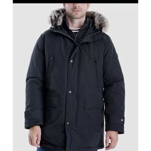 Michael Kors Men's Black Parka Jacket with Fur Trimmed Hood Size M